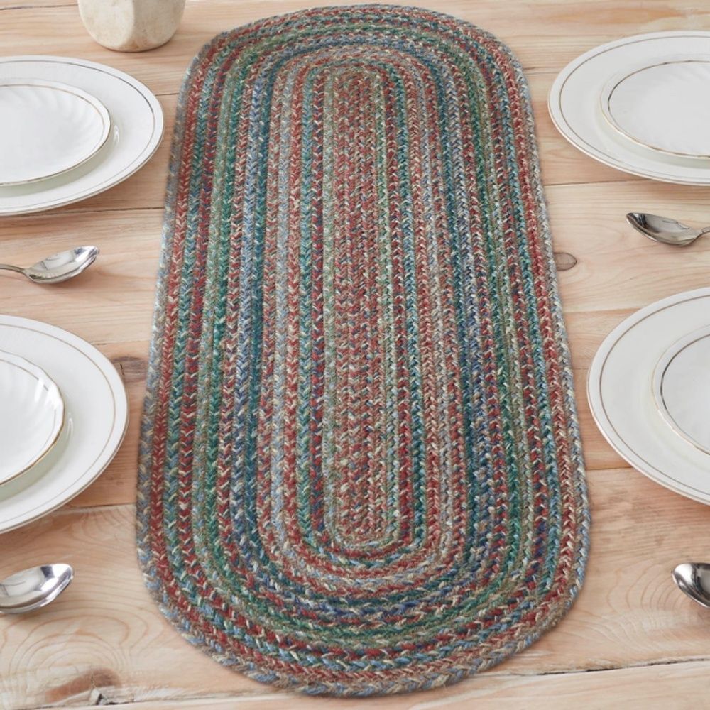Farmhouse Jute Braided Oval Table Runner Multi Color Country Shabby Cottagecore